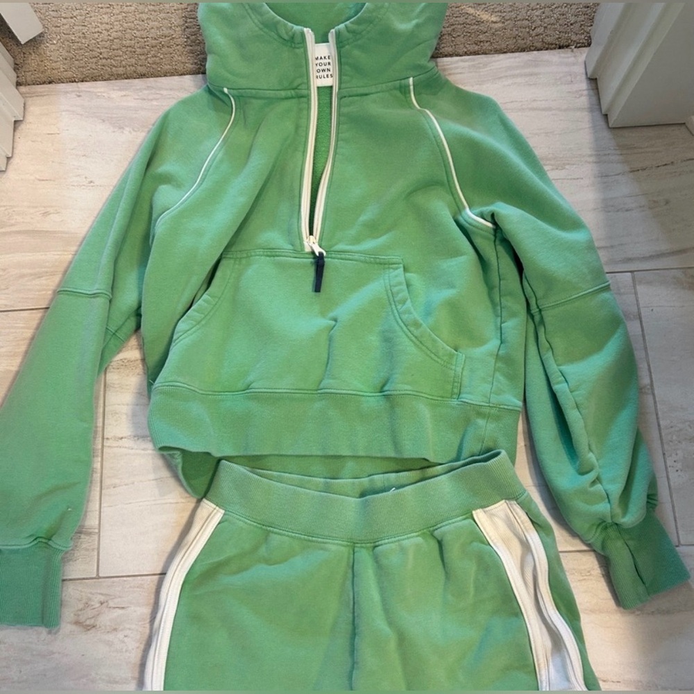 OFFLINE by Aerie Green Half-Zip Hoodie and Matching Shorts Set
